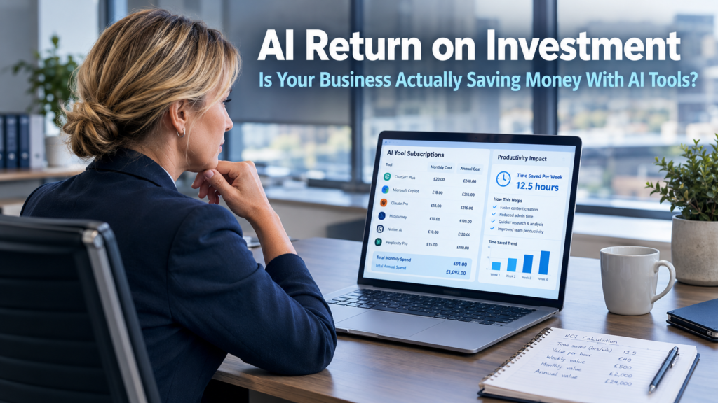 Business professional reviewing a cyber security vulnerability dashboard showing AI-detected threats on a monitor in a modern office, representing the new AI cyber security technology Microsoft is using to find weaknesses before attackers can exploit them