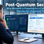 Business professional reviewing a future technology roadmap on a monitor in a modern office, representing the forward-thinking approach to post-quantum security and why businesses should keep their foundations current ahead of tomorrow's threats